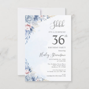 Invitación Fiesta de cumpleaños 36 sorpresa con polvo de acua