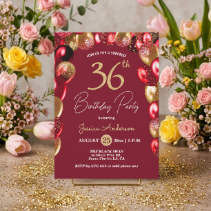 Invitación Fiesta de cumpleaños 36 sorpresa dorado burgundy b