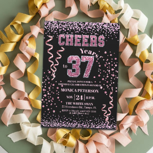 Invitación Fiesta de cumpleaños 37 con piedras de lentejuelas