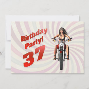 Invitación Fiesta de cumpleaños 37 con un chica en moto