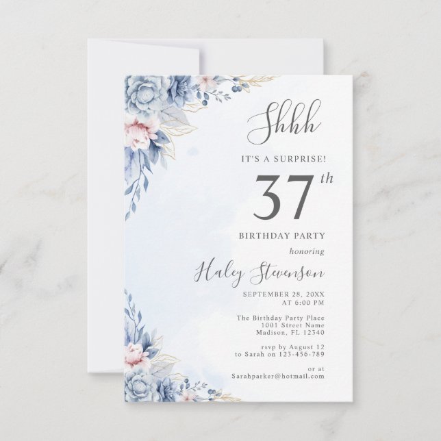 Invitación Fiesta de cumpleaños 37 sorpresa con tema de acuar (Anverso)