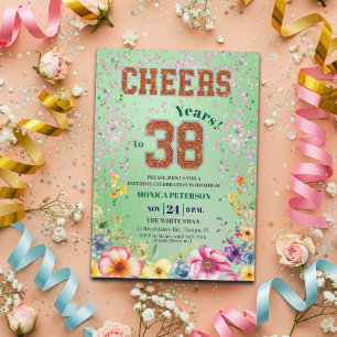 Invitación Fiesta de Cumpleaños 38 con Brillo de Esmeralda Ro