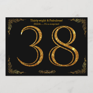 Invitación Fiesta de cumpleaños 38, estilo Gatsby, purpurina