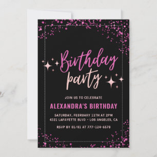 Invitación Fiesta de cumpleaños 39 de Black Pink Glam Glitter