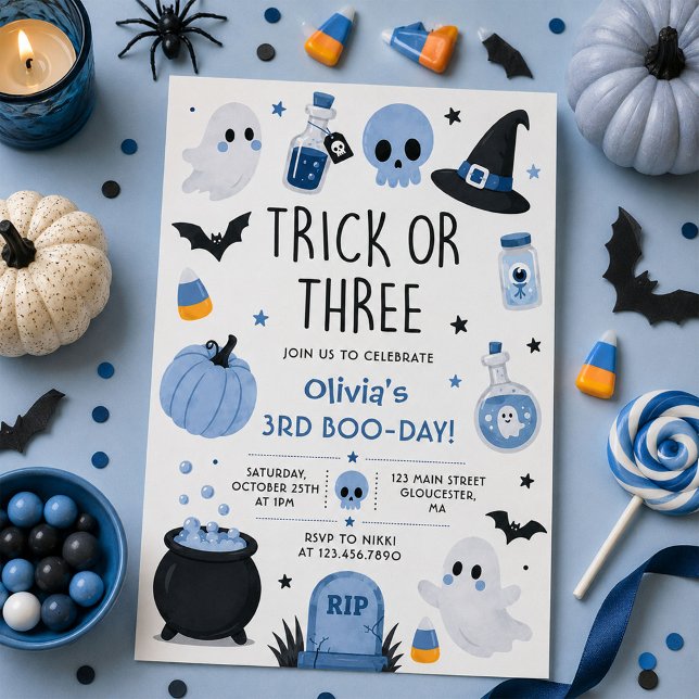 Invitación Fiesta de Cumpleaños 3 años Fantasma de Halloween  (Subido por el creador)