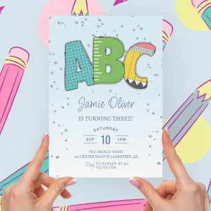 Invitación Fiesta de cumpleaños 3 de alfabeto ABC Colorido
