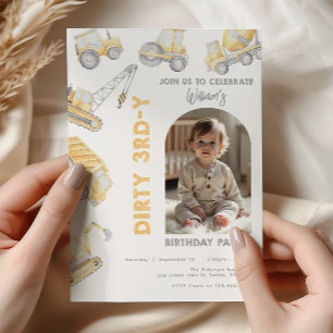 Invitación Fiesta de Cumpleaños 3 de Camiones de Construcción