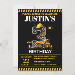 Invitación Fiesta de cumpleaños 3 de Construcción Adorable