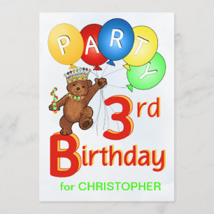 Invitación Fiesta de cumpleaños 3 de Royal Teddy Bear