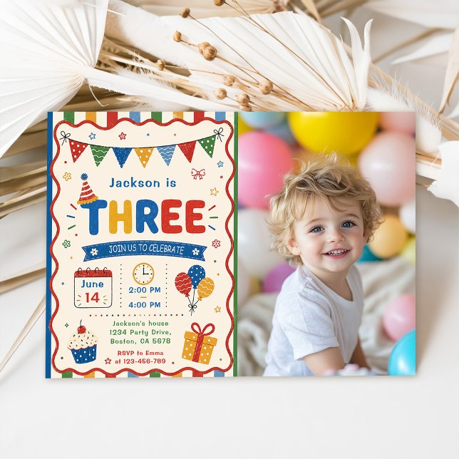 Invitación Fiesta de cumpleaños 3 tres Colorida (Subido por el creador)