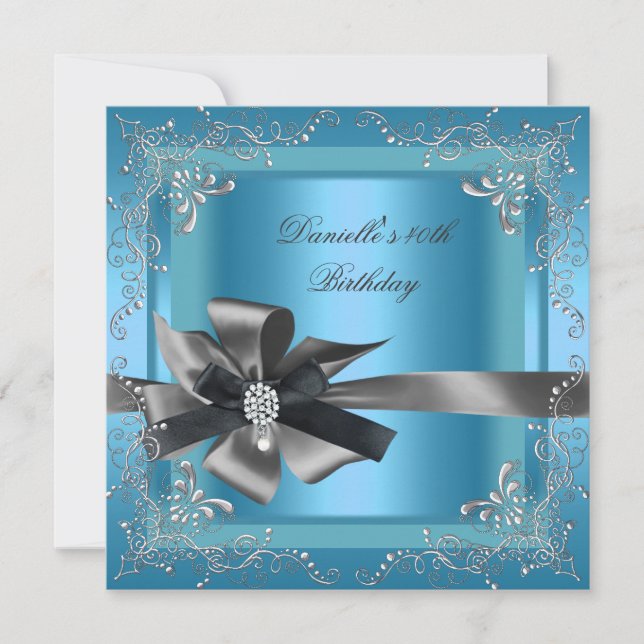 Invitación Fiesta de cumpleaños 40º azul plata negro gris (Anverso)
