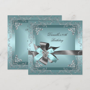 Invitación Fiesta de Cumpleaños 40º Azul Turquesa Plata Gris