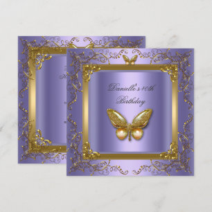 Invitación Fiesta de Cumpleaños 40º Mariposa Morada Dorada