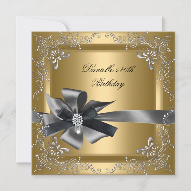 Invitación Fiesta de cumpleaños 40º oro plata negro gris (Anverso)