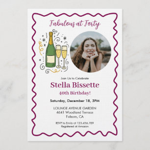 Invitación Fiesta de Cumpleaños 40 Años de Vino Fabuloso a lo