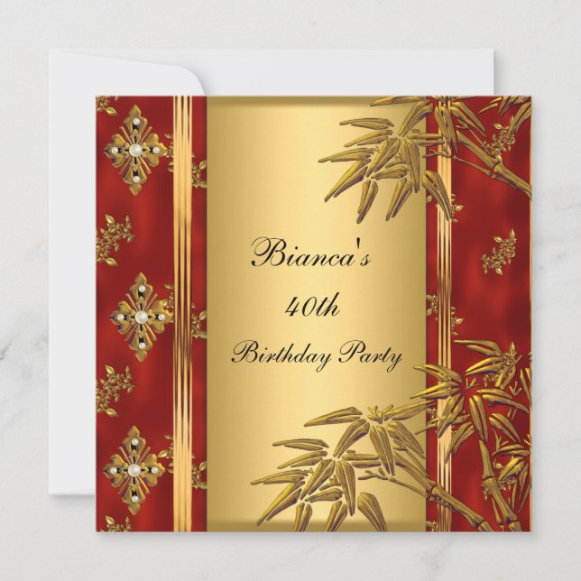 Invitación Fiesta de cumpleaños 40 Asian Gold Bamboo Rojo 2 (Anverso)