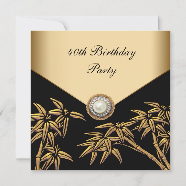 Invitación Fiesta de cumpleaños 40 asiática perla de bambú do (Anverso)