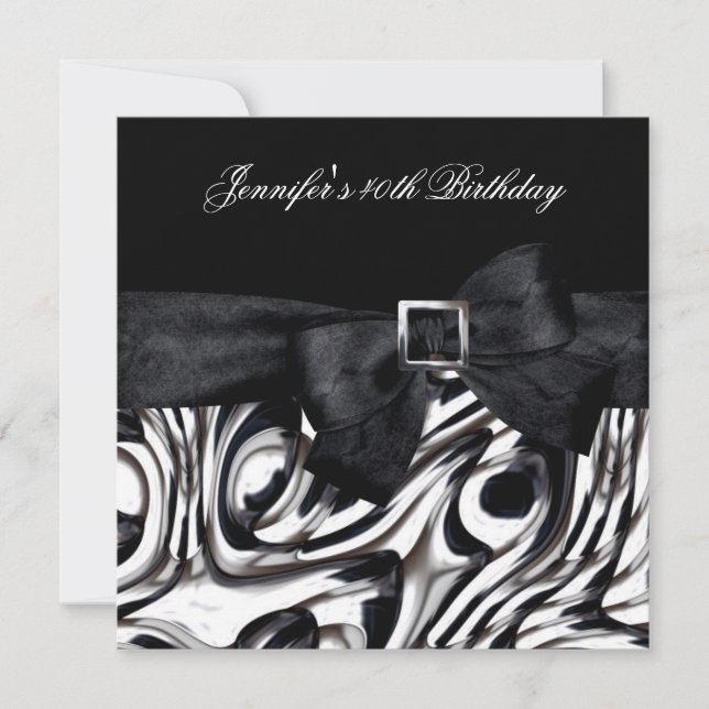 Invitación Fiesta de cumpleaños 40 Black White Abstract Bow (Anverso)