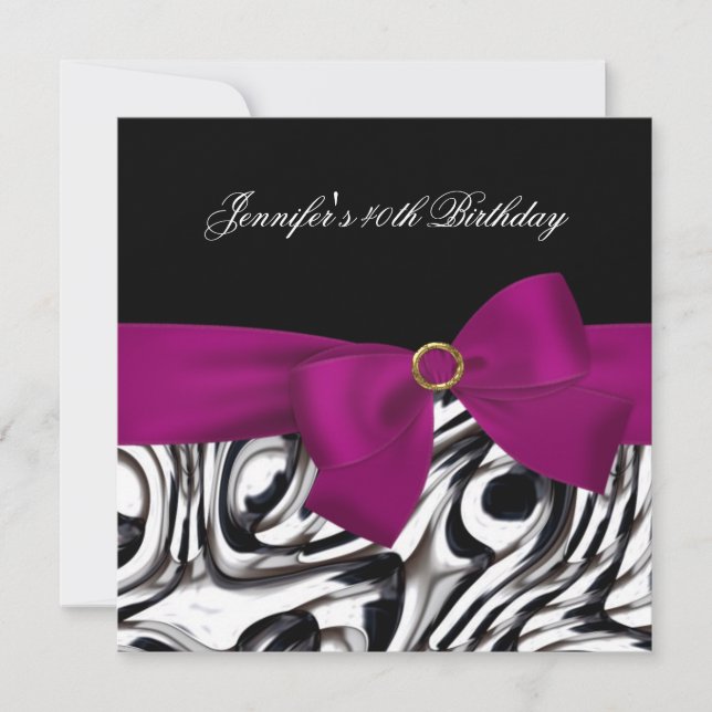 Invitación Fiesta de cumpleaños 40 Black White Abstract Pink  (Anverso)
