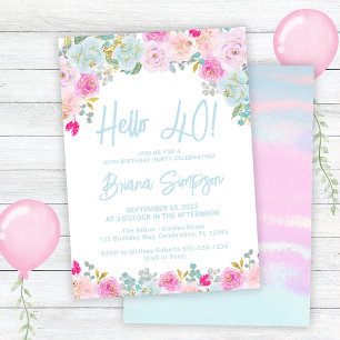 Invitación Fiesta de cumpleaños 40 Blue Pink Peach Purple Flo