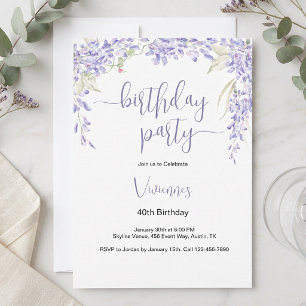 Invitación Fiesta de cumpleaños 40 con acuarela floral minima