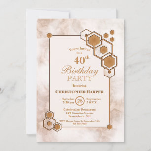 Invitación Fiesta de cumpleaños 40 con borde geométrico dorad