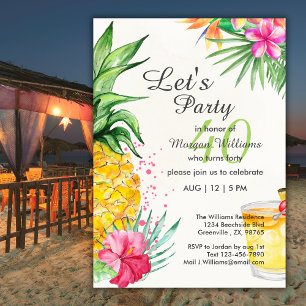 Invitación Fiesta de cumpleaños 40 con cóctel de verano tropi