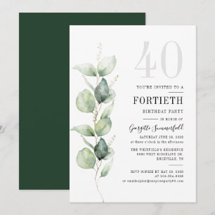 Invitación Fiesta de cumpleaños 40 con eucalipto verde