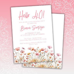 Invitación Fiesta de cumpleaños 40 con flores rosadas