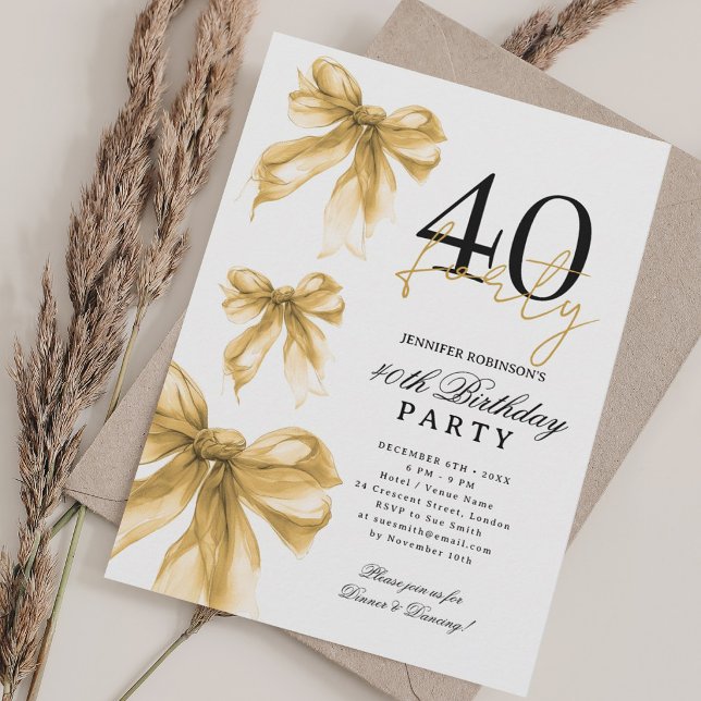 Invitación Fiesta de cumpleaños 40 con lazo coquette de acuar (Subido por el creador)