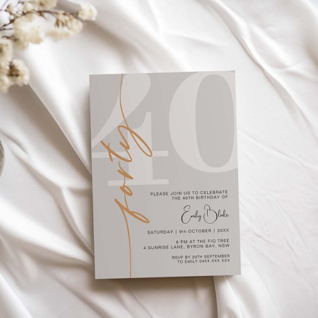Invitación Fiesta de cumpleaños 40 de Beige minimalista (Subido por el creador)
