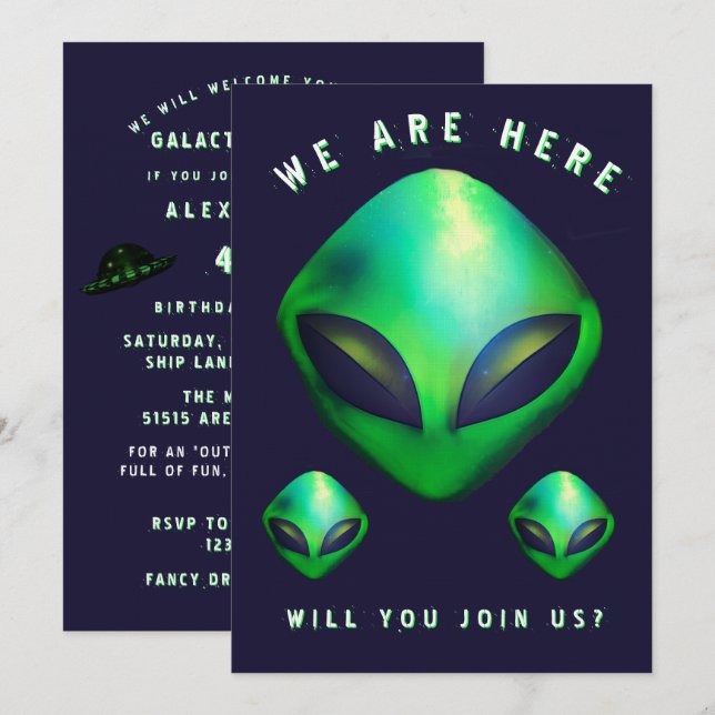 Invitación Fiesta de cumpleaños 40 de Cabezas Alien (Anverso / Reverso)