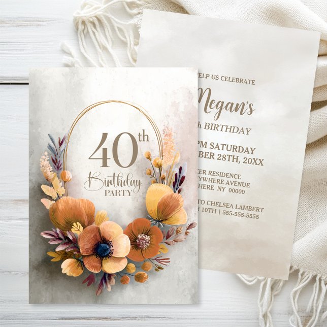 Invitación Fiesta de Cumpleaños 40 de Floral Naranja (Subido por el creador)
