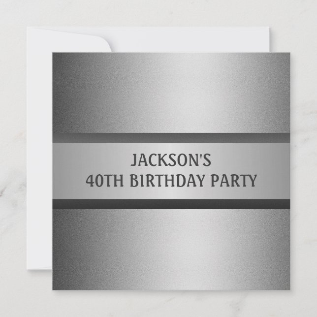 Invitación Fiesta de cumpleaños 40 de gris negro masculino (Anverso)