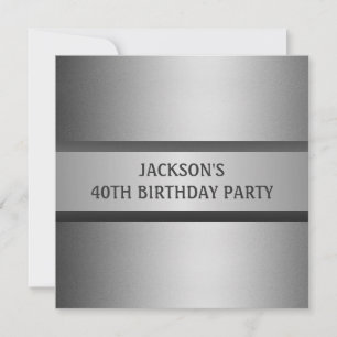 Invitación Fiesta de cumpleaños 40 de gris negro masculino