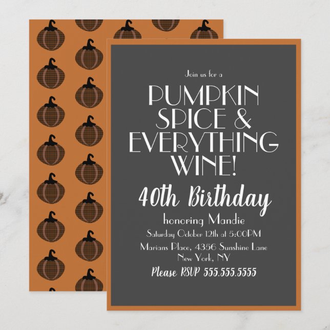 Invitación Fiesta de cumpleaños 40 de Halloween Pumpkin Spice (Anverso / Reverso)