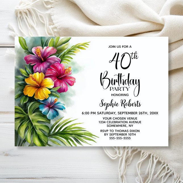 Invitación Fiesta de cumpleaños 40 de Hibisco Tropical (Subido por el creador)