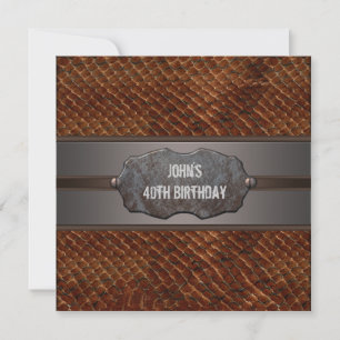 Invitación Fiesta de cumpleaños 40 de hombre con cuero marrón