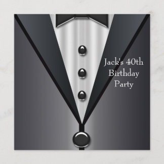 Invitación Fiesta de cumpleaños 40 de hombre con esmoquin neg