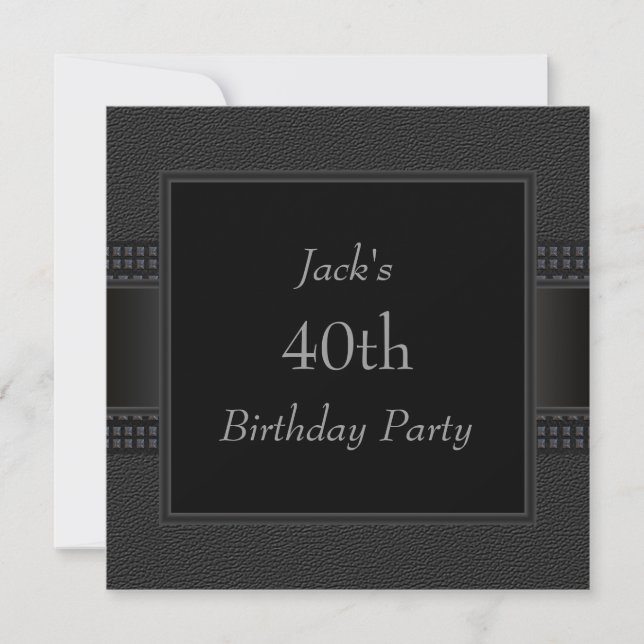 Invitación Fiesta de cumpleaños 40 de hombre de cuero negro (Anverso)