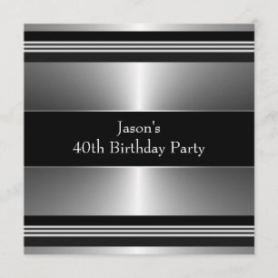 Invitación Fiesta de cumpleaños 40 de hombre de plata negra