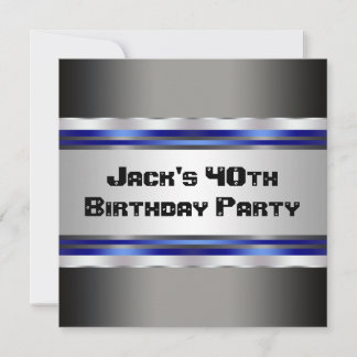 Invitación Fiesta de cumpleaños 40 de hombre negro azul