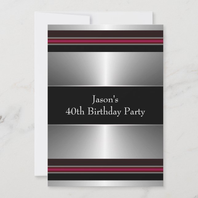 Invitación Fiesta de cumpleaños 40 de hombre negro rojo plate (Anverso)