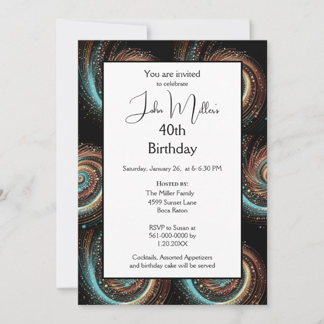 Invitación Fiesta de cumpleaños 40 de hombres modernos (Anverso)