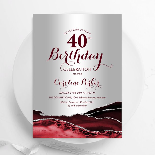 Invitación Fiesta de cumpleaños 40 de la Agate de Plata Roja  (Subido por el creador)