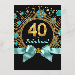 Invitación Fiesta de Cumpleaños 40 de Mujer Azul Turquesa y D