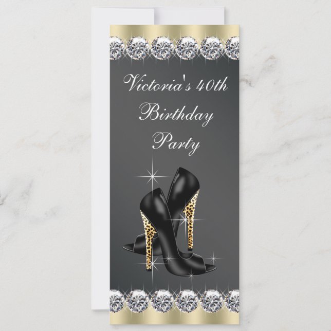 Invitación Fiesta de cumpleaños 40 de mujer chic negro (Anverso)