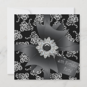 Invitación Fiesta de cumpleaños 40 de mujer de Damasco negro