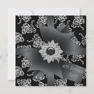 Invitación Fiesta de cumpleaños 40 de mujer de Damasco negro