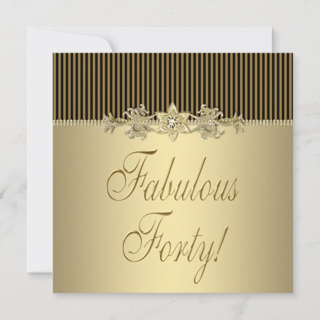 Invitación Fiesta de Cumpleaños 40 de Mujer Elegante Oro Negr (Anverso)